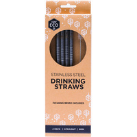 Stainless Steel Drinking Straws Straight - 4 Pack + Brush